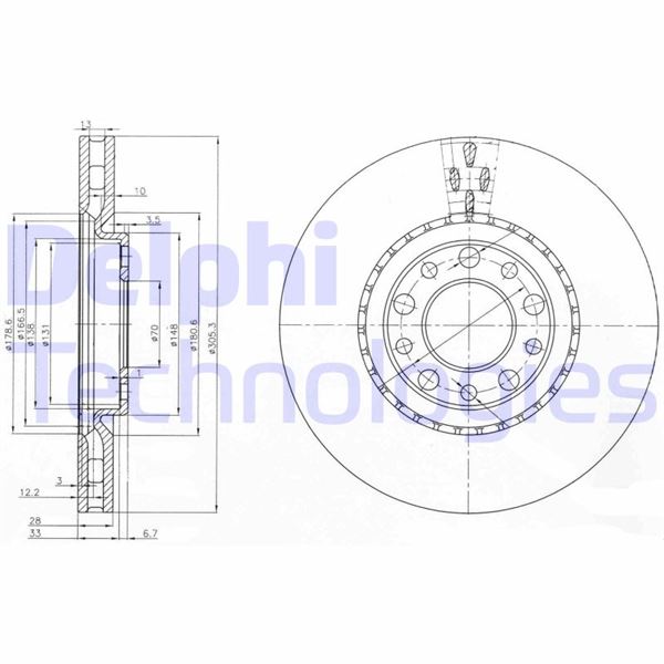 DELPHI BG3951 Fren Sistemleri Fren Diski - ALFA ROMEO GIULIETTA (940_) uyumlu