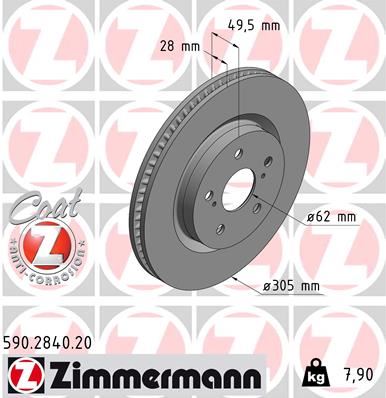 ZIMMERMANN 590.2840.20 Fren Sistemleri Fren Diski - TOYOTA RAV 4 V (_A5_, _H5_) uyumlu
