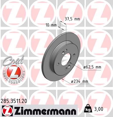 ZIMMERMANN 285.3511.20 Fren Sistemleri Fren Diski - KIA PICANTO II (TA) uyumlu