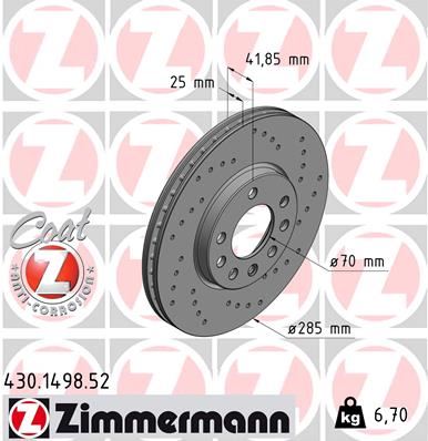 ZIMMERMANN 430.1498.52 Fren Sistemleri Fren Diski - SAAB 9-3 (YS3F, E79, D79, D75) uyumlu