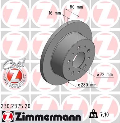 ZIMMERMANN 230.2375.20 Fren Sistemleri Fren Diski - FIAT DUCATO Panelvan/Van (250_) uyumlu