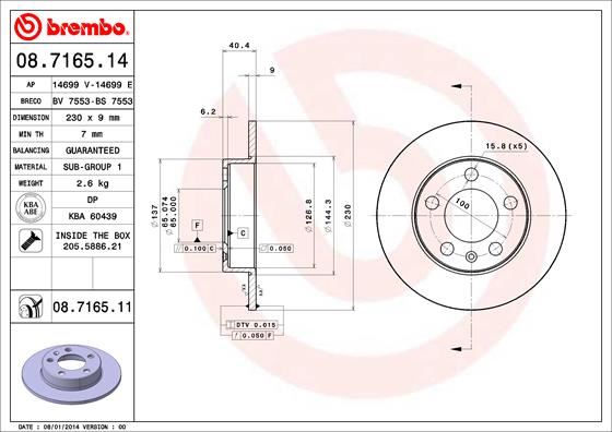 BREMBO 08.7165.11 Fren Sistemleri Fren Diski - SEAT IBIZA IV (6J5, 6P1) uyumlu