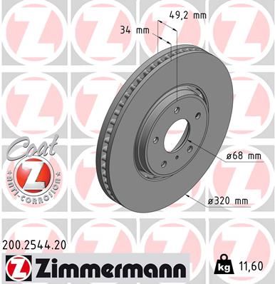 ZIMMERMANN 200.2544.20 Fren Sistemleri Fren Diski - INFINITI M (Y51) uyumlu
