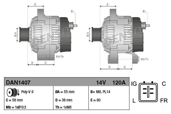DENSO DAN1407 Elektrik Sistemi Alternatör - JAGUAR X-TYPE I (X400) uyumlu