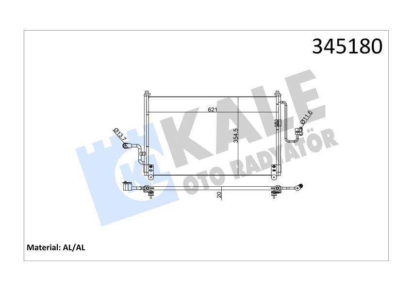 KALE OTO RADYATÖR 345180 İklimlendirme Sistemi Klima Radyatörü - DAEWOO NUBIRA (J100) uyumlu
