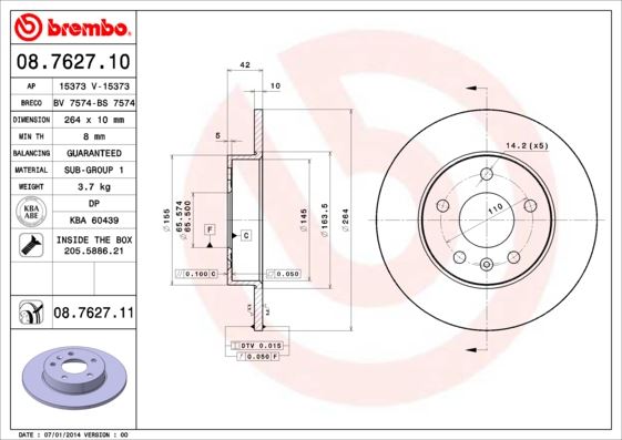 BREMBO 08.7627.10 Fren Sistemleri Fren Diski - OPEL MERIVA A MPV (X03) uyumlu