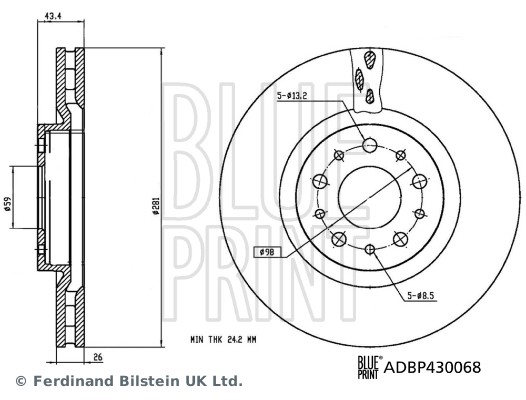 BLUE PRINT ADBP430068 Fren Sistemleri Fren Diski - FIAT EGEA Sedan (356_, 357_) uyumlu