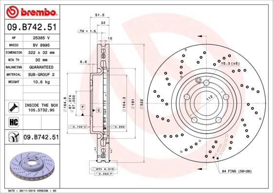 BREMBO 09.B742.51 Fren Sistemleri Fren Diski - MERCEDES-BENZ CLS (C218) uyumlu