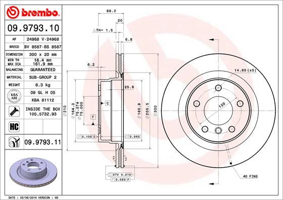 BREMBO 09.9793.10 Fren Sistemleri Fren Diski - BMW 1 (F20) uyumlu