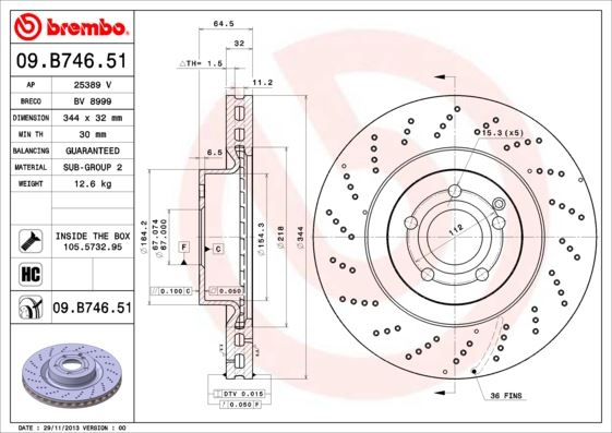 BREMBO 09.B746.51 Fren Sistemleri Fren Diski - MERCEDES-BENZ E-SERISI (W212) uyumlu
