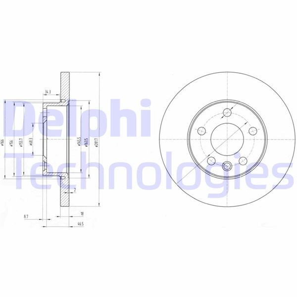 DELPHI BG3415 Fren Sistemleri Fren Diski - VW TRANSPORTER T4 Minibüs/Otobüs (70B, 70C, 7DB, 7DK, 70J, 70K, uyumlu