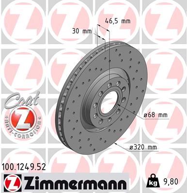 ZIMMERMANN 100.1249.52 Fren Sistemleri Fren Diski - AUDI A6 C5 (4B2, 4B4) uyumlu