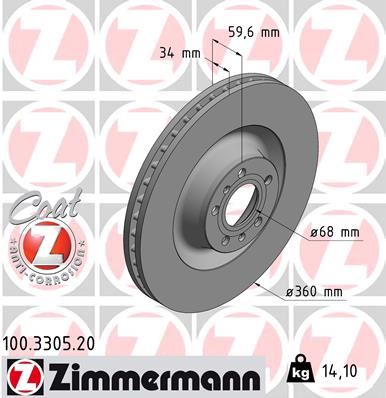ZIMMERMANN 100.3305.20 Fren Sistemleri Fren Diski - AUDI A8 D2 (4D2, 4D8) uyumlu