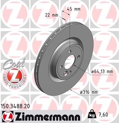 ZIMMERMANN 150.3488.20 Fren Sistemleri Fren Diski - MINI MINI Roadster (R59) uyumlu