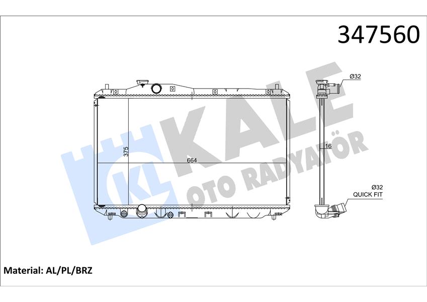 KALE OTO RADYATÖR 347560 Soğutma Sistemi Su Soğutucu & Parçaları - HONDA CIVIC IX (FK) uyumlu
