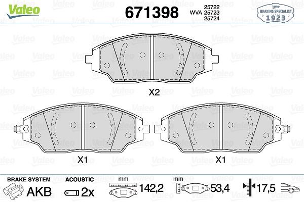 VALEO 671398 Fren Sistemleri Fren Balatası - CHEVROLET AVEO Hatchback (T300) uyumlu