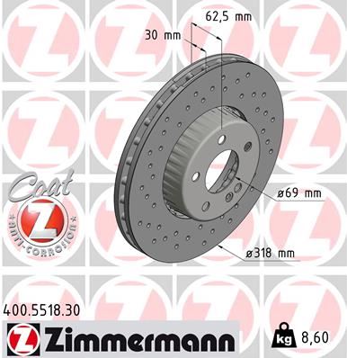 ZIMMERMANN 400.5518.30 Fren Sistemleri Fren Diski - MERCEDES-BENZ C-SERISI (W205) uyumlu