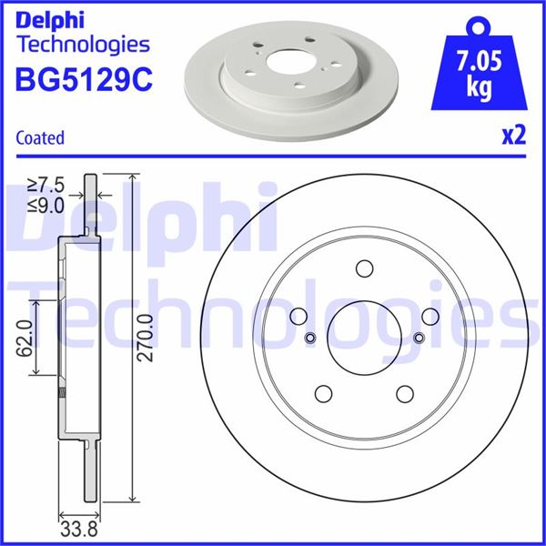 DELPHI BG5129C Fren Sistemleri Fren Diski - TOYOTA COROLLA Sedan (_E21_) uyumlu