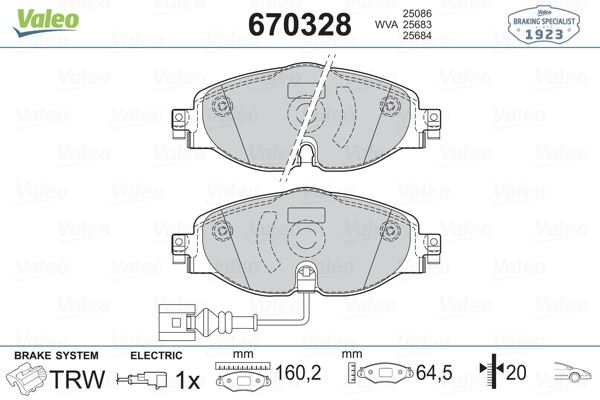 VALEO 670328 Fren Sistemleri Fren Balatası - SEAT LEON ST (5F8) uyumlu