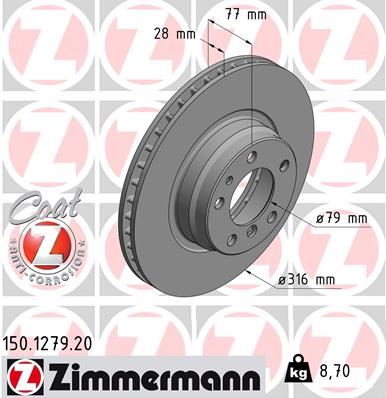 ZIMMERMANN 150.1279.20 Fren Sistemleri Fren Diski - BMW 7 (E38) uyumlu