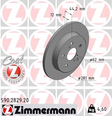 ZIMMERMANN 590.2829.20 Fren Sistemleri Fren Diski - LEXUS NX (_Z1_) uyumlu