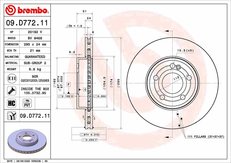 BREMBO 09.D772.11 Fren Sistemleri Fren Diski - MERCEDES-BENZ A-SERISI (W177) uyumlu