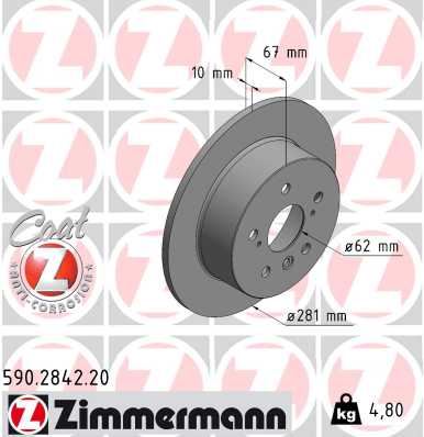 ZIMMERMANN 590.2842.20 Fren Sistemleri Fren Diski - TOYOTA CAMRY Sedan (_V5_) uyumlu