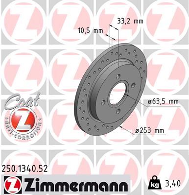 ZIMMERMANN 250.1340.52 Fren Sistemleri Fren Diski - FORD SIERRA II Hatchback (GBC, GBG) uyumlu