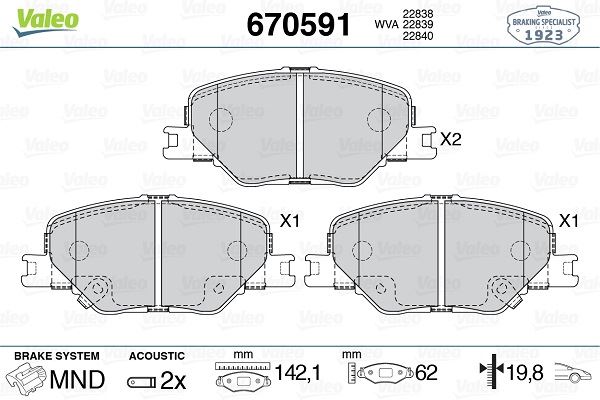 VALEO 670591 Fren Sistemleri Fren Balatası - OPEL INSIGNIA B Grand Sport (Z18) uyumlu