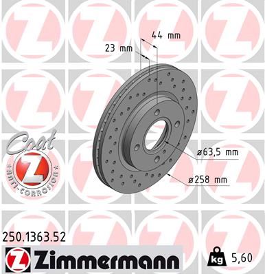 ZIMMERMANN 250.1363.52 Fren Sistemleri Fren Diski - FORD FIESTA VI (CB1, CCN) uyumlu
