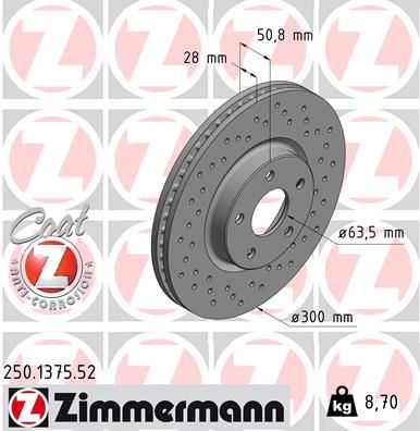 ZIMMERMANN 250.1375.52 Fren Sistemleri Fren Diski - FORD MONDEO V Sedan (CD) uyumlu