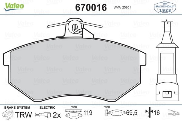 VALEO 670016 Fren Sistemleri Fren Balatası - AUDI 90 B2 (813, 814, 853) uyumlu