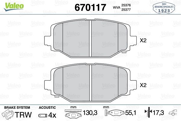 VALEO 670117 Fren Sistemleri Fren Balatası - DODGE JOURNEY uyumlu