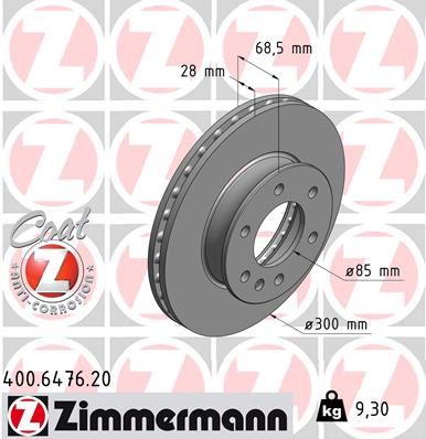 ZIMMERMANN 400.6476.20 Fren Sistemleri Fren Diski - MERCEDES-BENZ SPRINTER 3,5-t Minibüs/Otobüs (B906) uyumlu