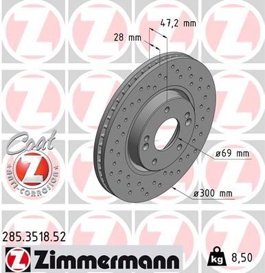 ZIMMERMANN 285.3518.52 Fren Sistemleri Fren Diski - KIA SPORTAGE III (SL) uyumlu