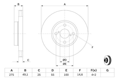 BOSCH 0 986 479 245 Fren Sistemleri Fren Diski - TOYOTA COROLLA (_E12_) uyumlu