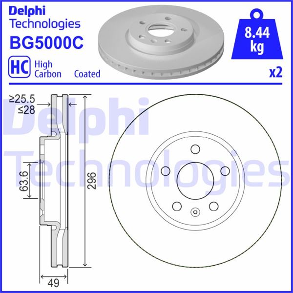 DELPHI BG5000C Fren Sistemleri Fren Diski - VOLVO V90 II Station wagon (235) uyumlu