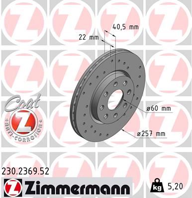 ZIMMERMANN 230.2369.52 Fren Sistemleri Fren Diski - OPEL CORSA D (S07) uyumlu
