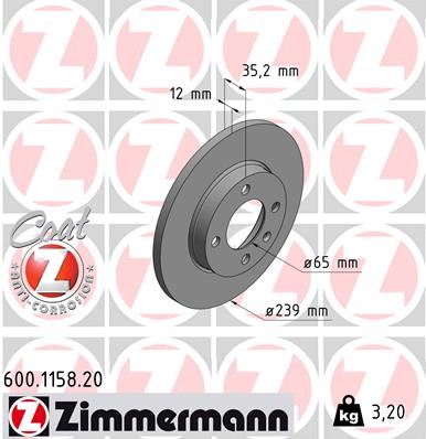 ZIMMERMANN 600.1158.20 Fren Sistemleri Fren Diski - AUDI 80 B1 Sedan (80, 82) uyumlu