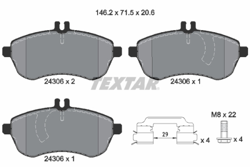TEXTAR 2430602 Fren Sistemleri Fren Balatası - MERCEDES-BENZ C-SERISI (W204) uyumlu