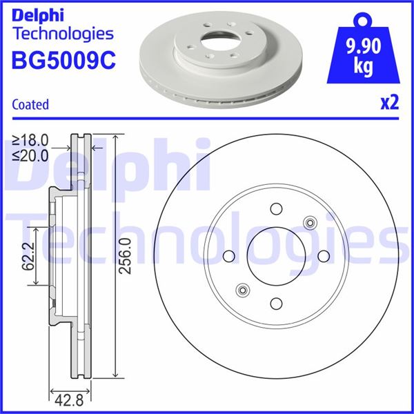 DELPHI BG5009C Fren Sistemleri Fren Diski - KIA PICANTO III (JA) uyumlu