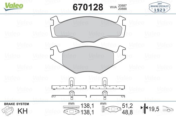 VALEO 670128 Fren Sistemleri Fren Balatası - AUDI 80 B2 Sedan (811, 813, 814, 819, 853) uyumlu