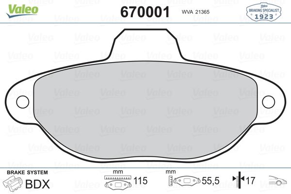 VALEO 670001 Fren Sistemleri Fren Balatası - FIAT PANDA (169_) uyumlu