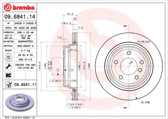 BREMBO 09.6841.11 Fren Sistemleri Fren Diski - BMW 5 (E39) uyumlu