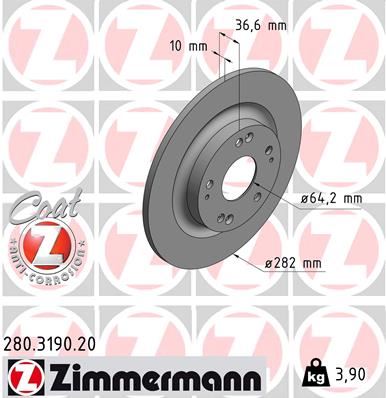 ZIMMERMANN 280.3190.20 Fren Sistemleri Fren Diski - HONDA CIVIC X Hatchback (FC_, FK_) uyumlu