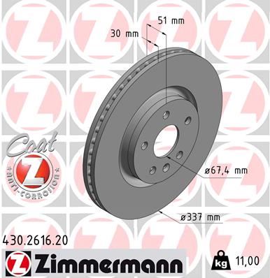 ZIMMERMANN 430.2616.20 Fren Sistemleri Fren Diski - OPEL INSIGNIA A (G09) uyumlu