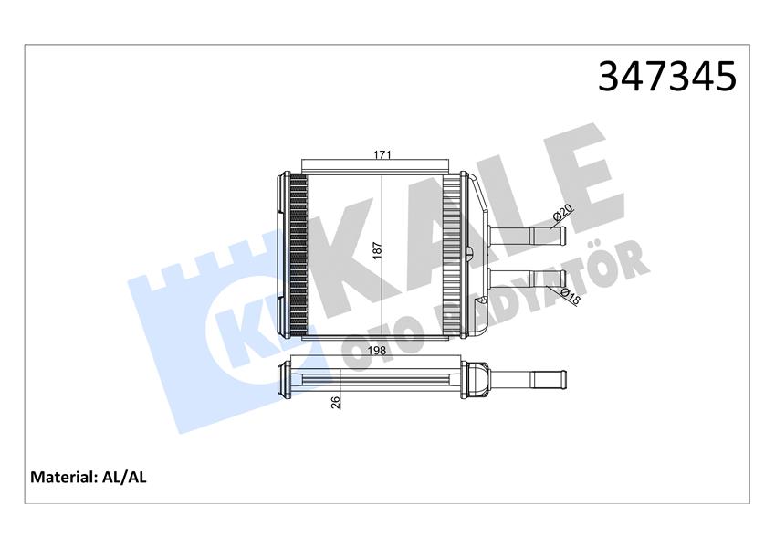 KALE OTO RADYATÖR 347345 İklimlendirme Sistemi İç Mekan Isı Değiştirici - DAEWOO EVANDA (KLAL) uyumlu