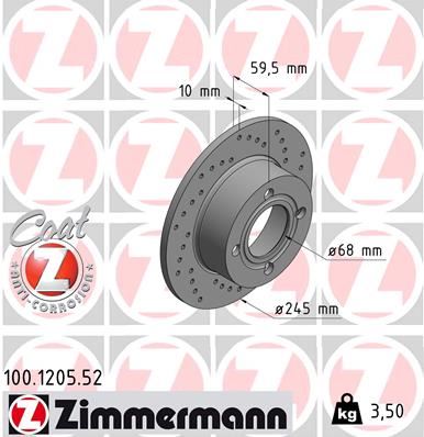 ZIMMERMANN 100.1205.52 Fren Sistemleri Fren Diski - AUDI COUPE B2 (81, 855, 856) uyumlu