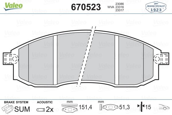 VALEO 670523 Fren Sistemleri Fren Balatası - NISSAN MAXIMA III (J30) uyumlu