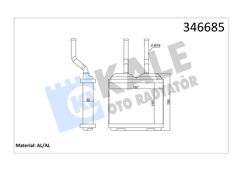KALE OTO RADYATÖR 346685 İklimlendirme Sistemi İç Mekan Isı Değiştirici - OPEL CORSA B (S93) uyumlu